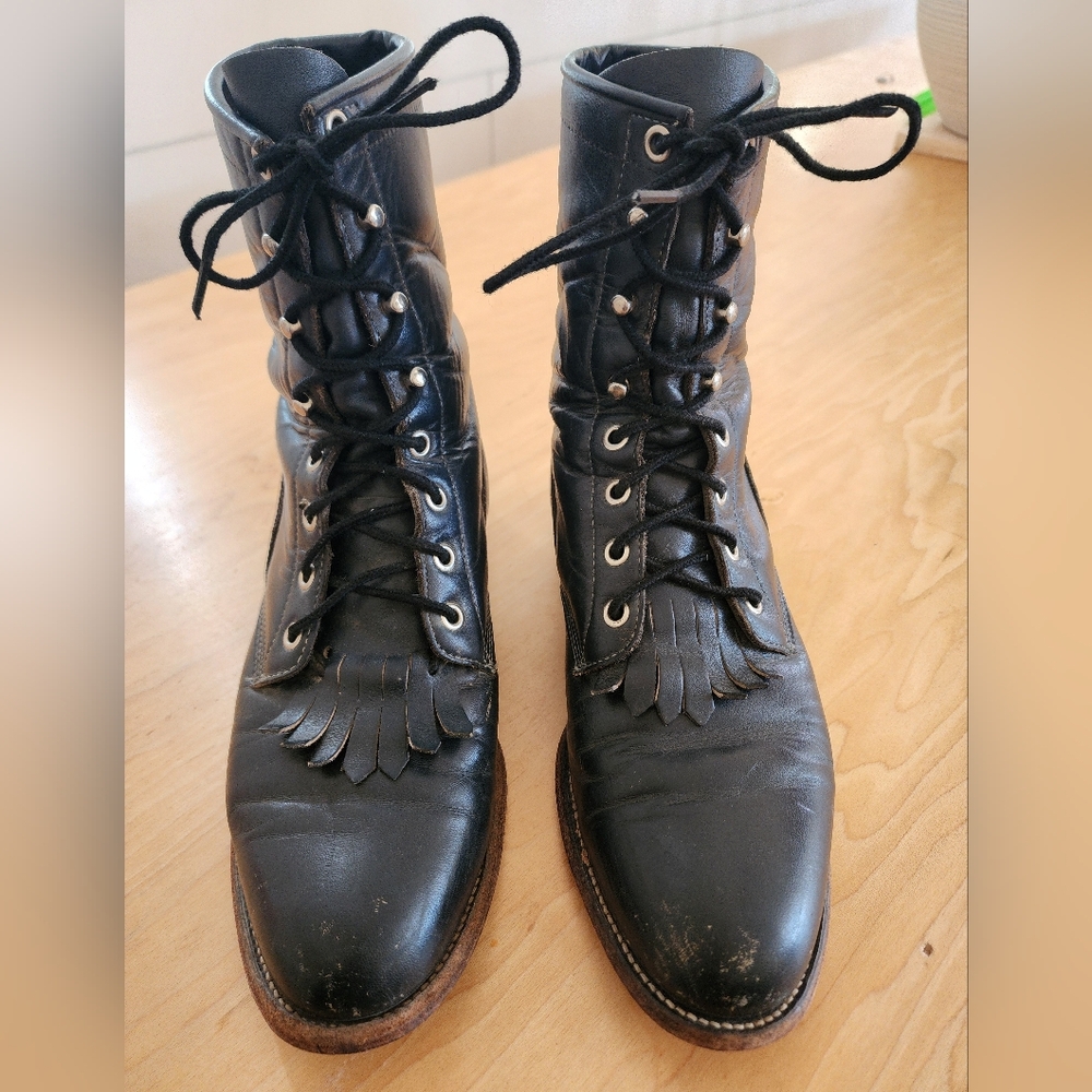 VINTAGE Justin Black Leather Boots